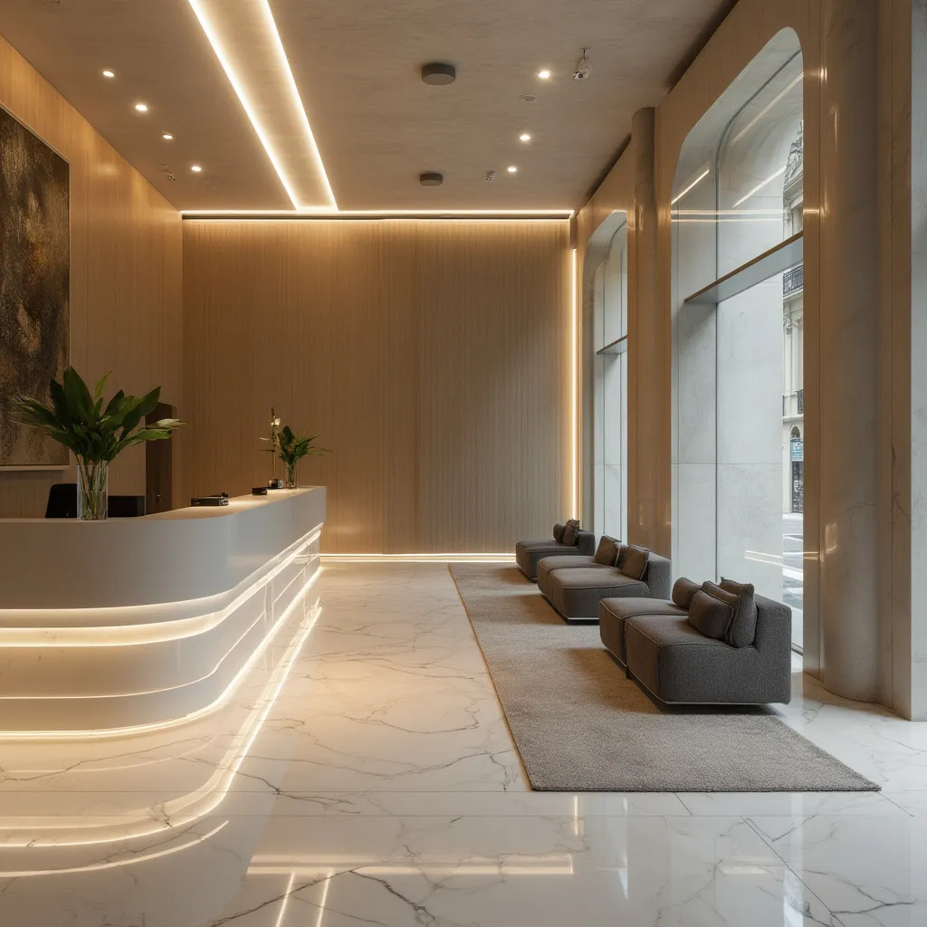 Espace de réception moderne du cabinet à Paris